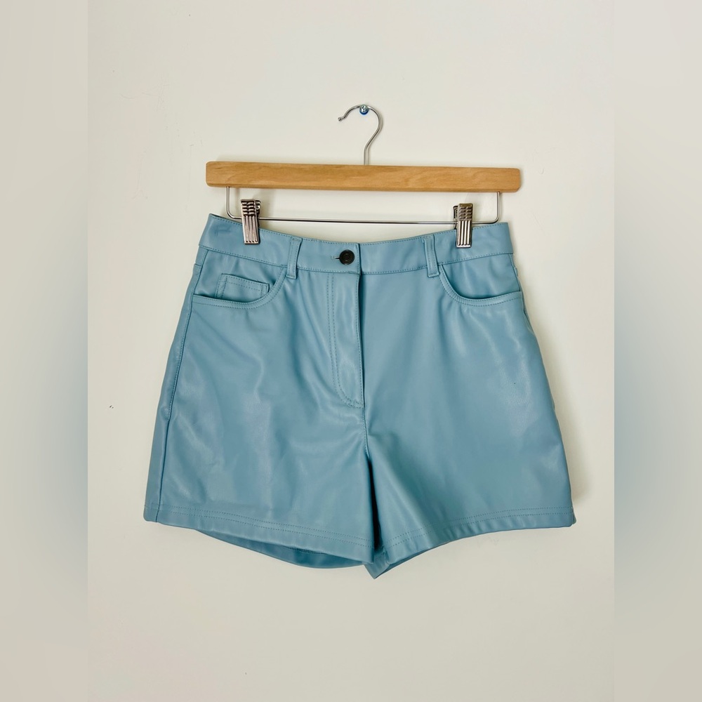 RD Style | High Waist Blue Vegan Leather Tulip Cut Shorts